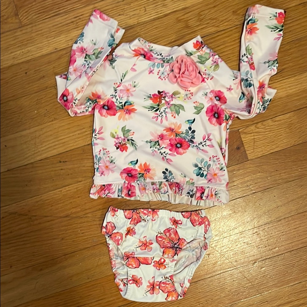 Floral Long Sleeve Baby Swimsuit Set